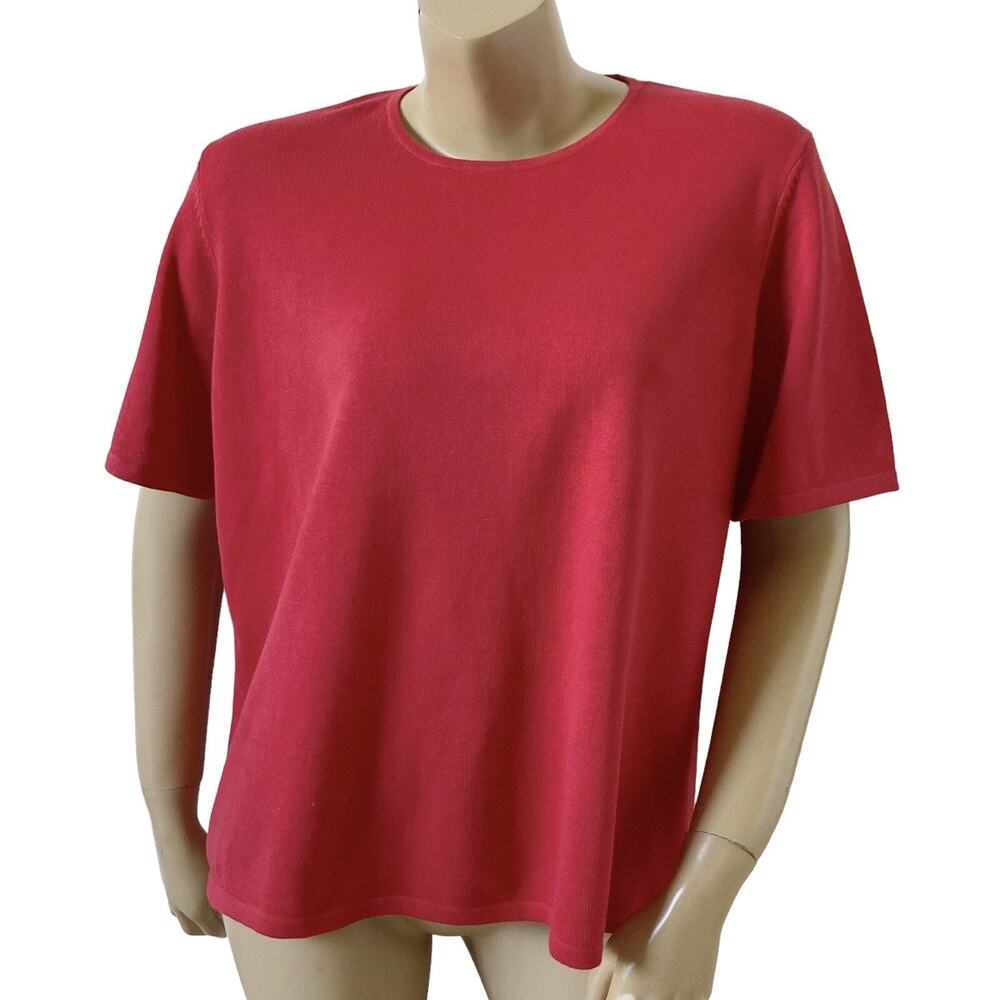 Vintage Pendleton Cotton Sweater 1X Plus Red Short Sleeve Crew Neck Lightweight